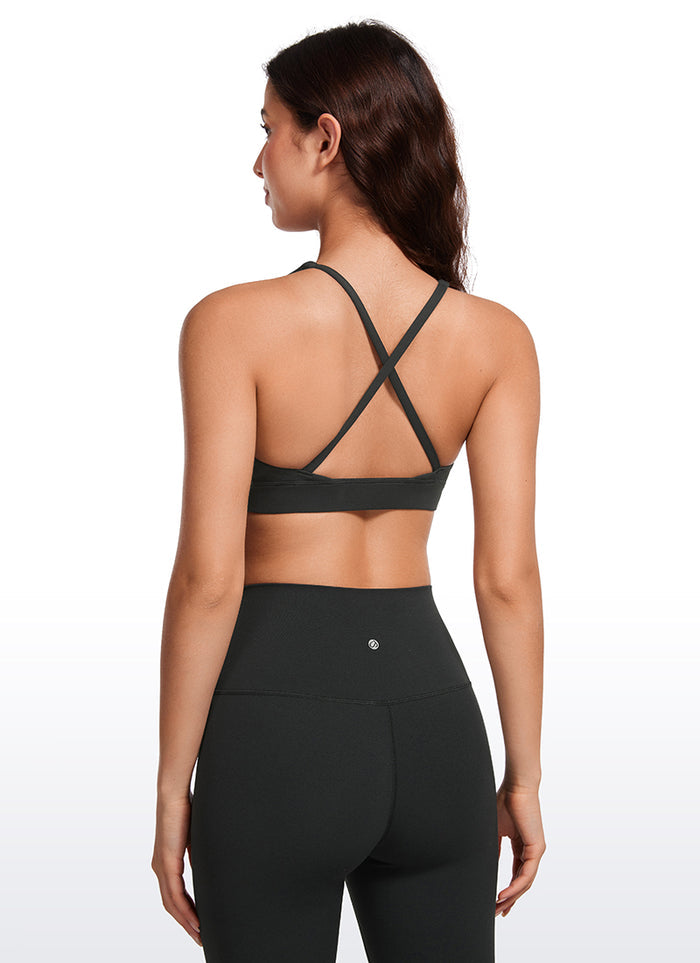 CRZ YOGA Women's Light Support Butterluxe Yoga Bra Strappy back V Neck Red Merlot