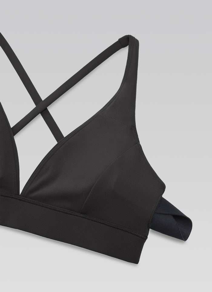 CRZ YOGA Women's Light Support Butterluxe Yoga Bra Strappy back V Neck Black
