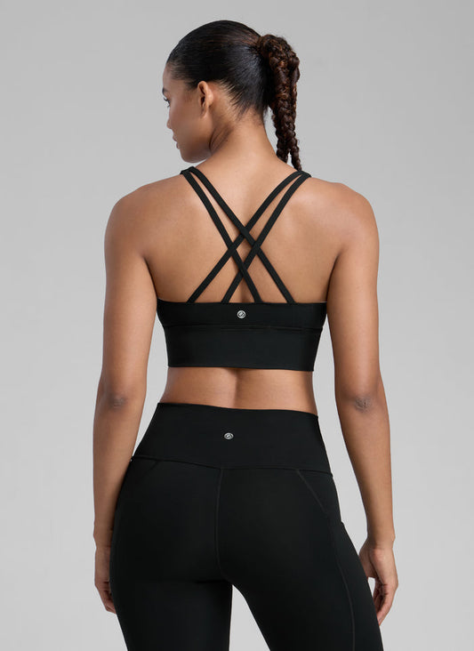 CRZ YOGA Womens Strappy Longline Nakedfeel Training Sports Bra Mojave Tan