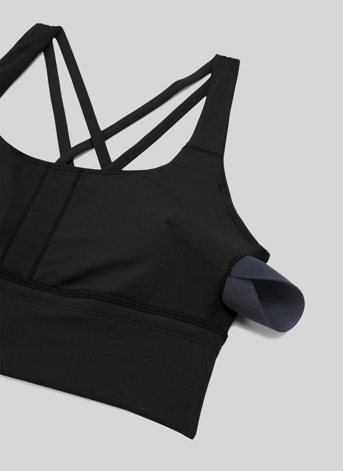 CRZ YOGA Womens Strappy Longline Nakedfeel Training Sports Bra Black