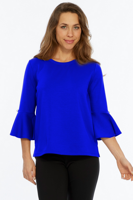 Solid Bell Sleeve Knit Top Round Neck - Bright Blue | ZEE | LIOR