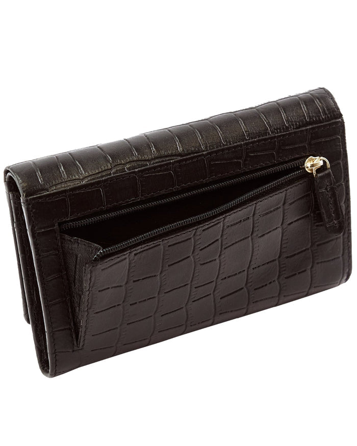Pojemny portfel damski WINGS skórzany z ochroną RFID COCO BLACK LEATHER COLLECTION