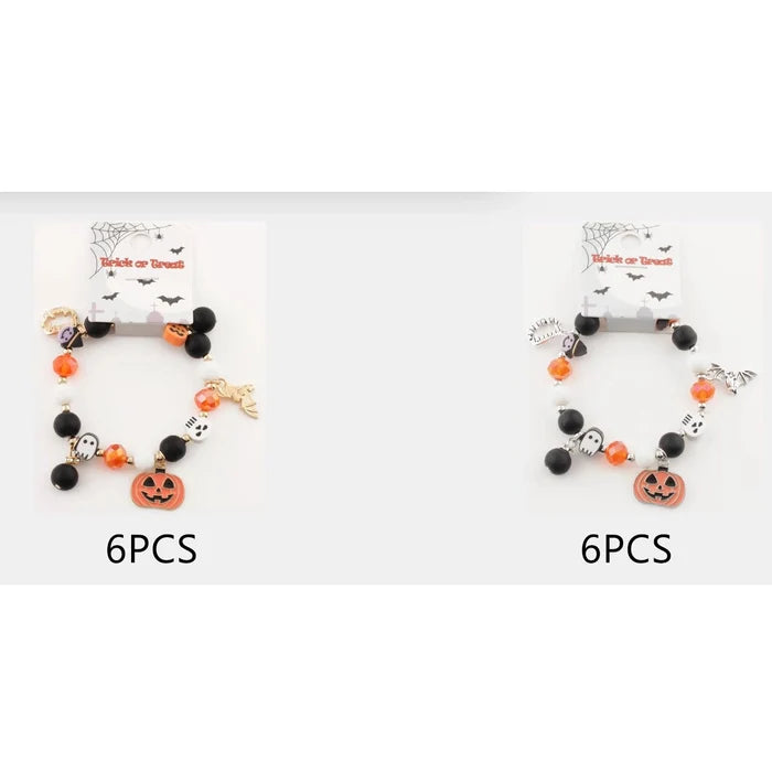 Spooky Halloween Beaded Charm Bracelet – Jack-o'-Lantern, Ghost & Bat Holiday Jewelry (CB2708)