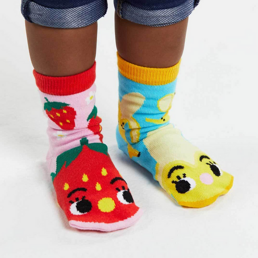 Strawberry & Banana Mismatched Non-Slip Socks For Kids