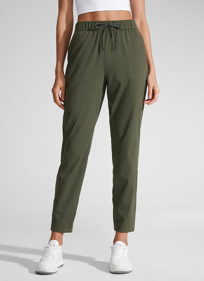 CRZ YOGA Women's Travel Slim Fit Stretch Drawstring 7/8 Pants 27'' Olive Green