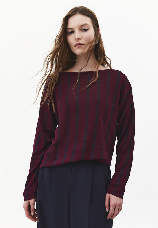 Striped Boat Neck Knit Sweater - STRIPE COMB