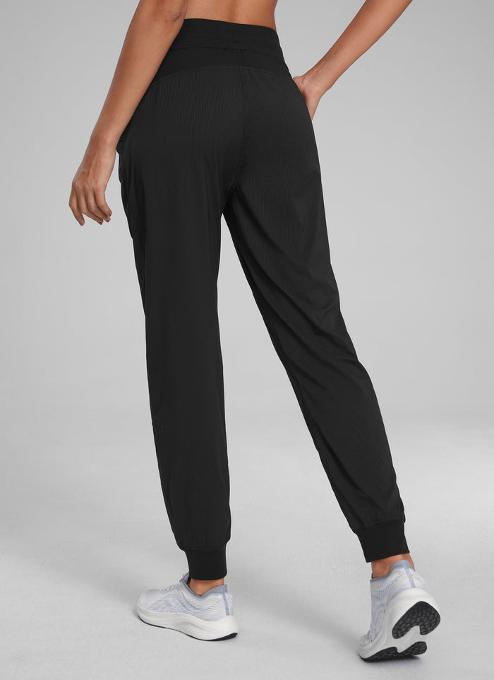 CRZ YOGA Women's Travel Classic Fit Striped Joggers 28'' Ruched Black