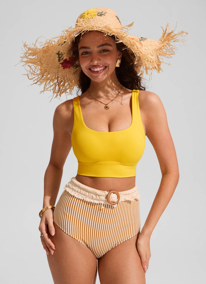 CRZ YOGA Women's Swimwear Tops Supportive Modest Swimsuit Bikini High Visibility Yellow