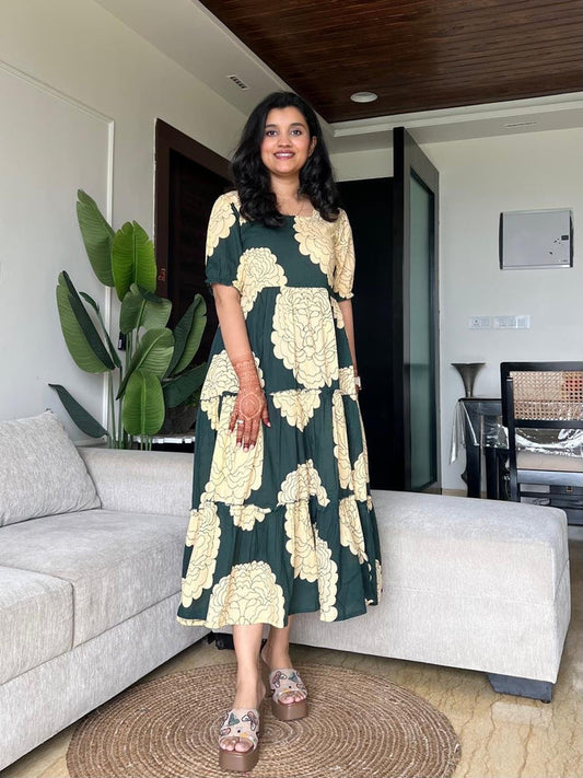 Tanvi Tiered Maxi Dress- Dark Green Flowers