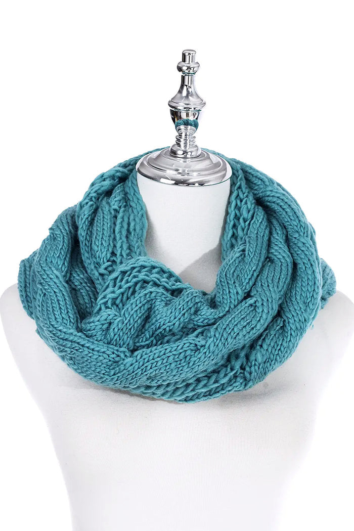 Teal infinity snood scarf by I Love Tunics, cozy circular scarf fabric with a soft, stylish look for winter wear.