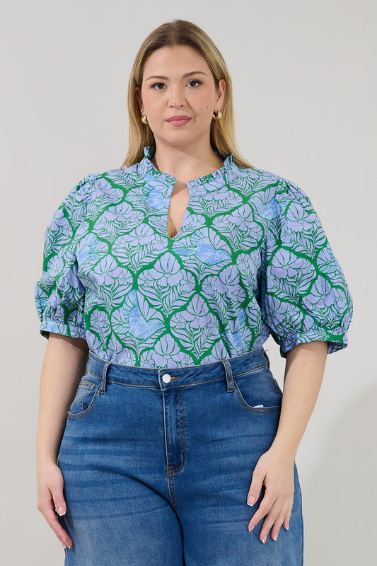 Terri Puff Sleeve Top Floral Curve