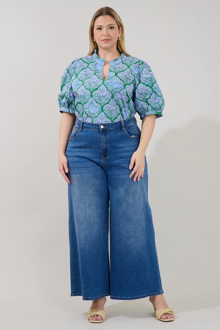 Terri Puff Sleeve Top Floral Curve