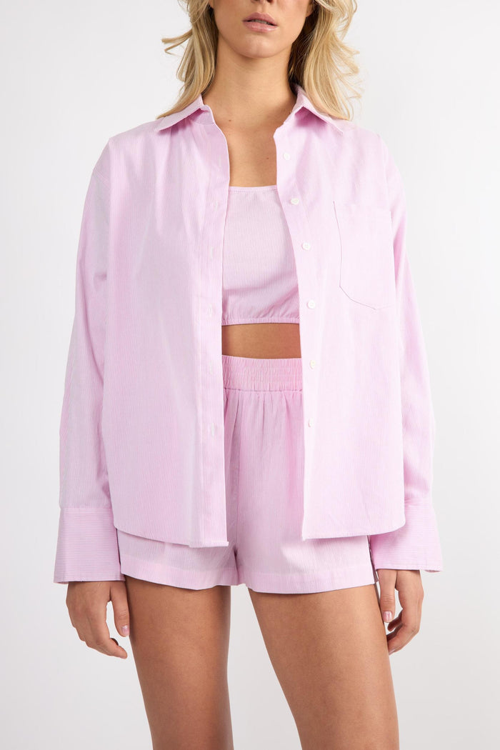 The Everyday Boyfriend Shirt - Pink Pinstripe