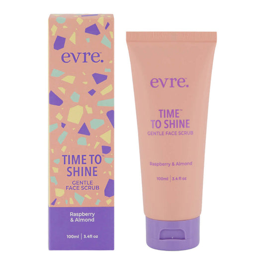 Evre Time to Shine Gentle Face Scrub packaging and tube on a white background