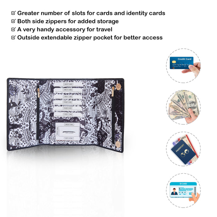 Women's black & white trifold travel wallet for daily use and trips-feature image