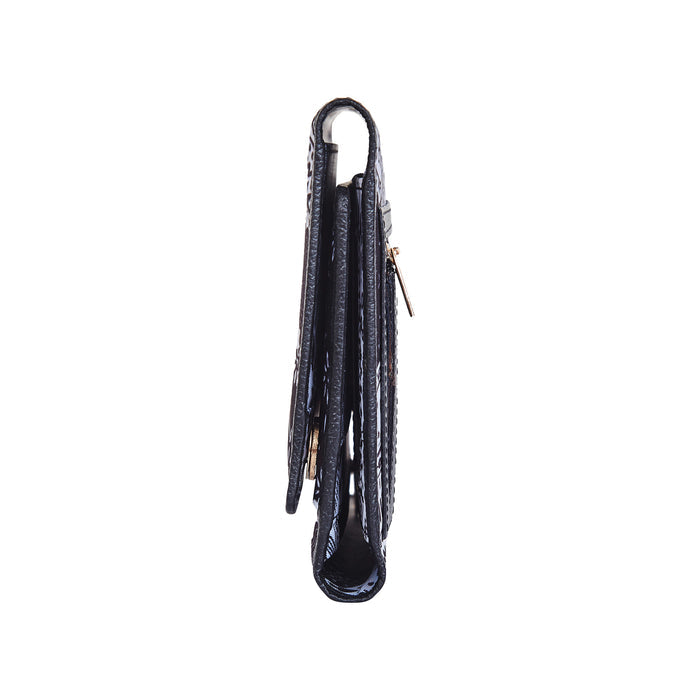 Women's black & white trifold travel wallet for daily use and trips-side view