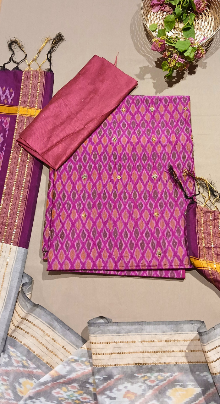 Varnika Bloom Ikkat pure silk unstitched Suit