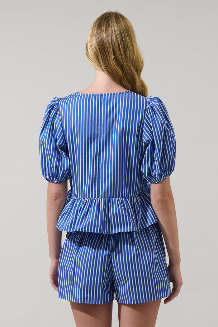 Vester Striped Pedra Bow Puff Sleeve Top
