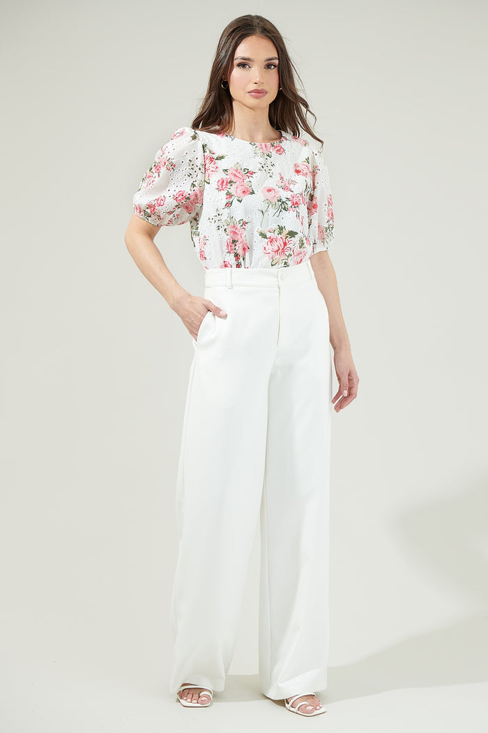 Villa Garden Eyelet Puff Sleeve Top