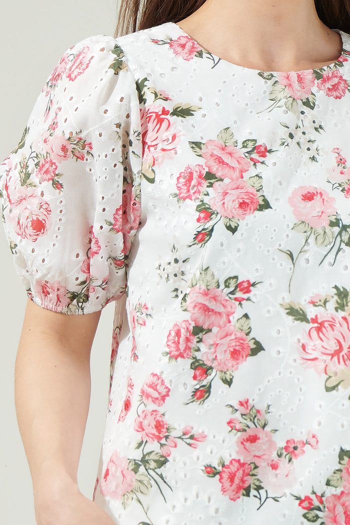 Villa Garden Eyelet Puff Sleeve Top