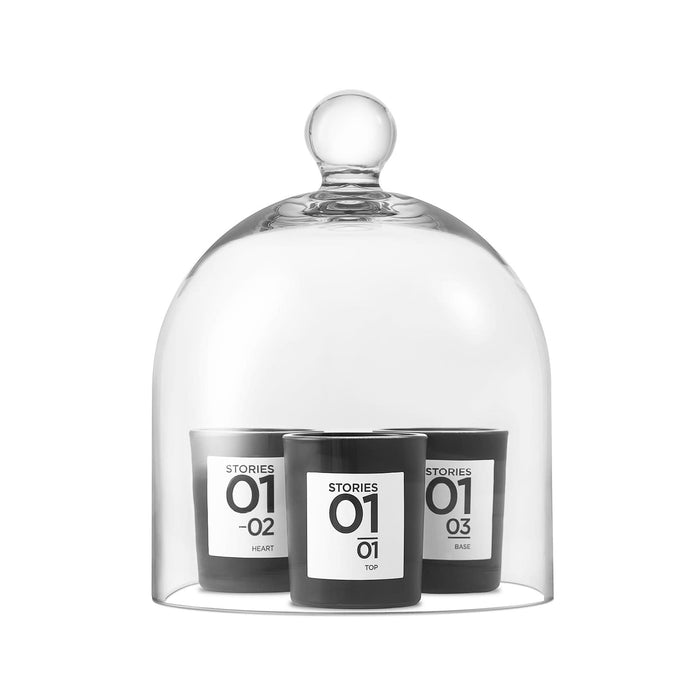 Vintage French Inspired Glass Cloche Jar holding STORIES Parfums No.1 BOUGIE PARFUMÉE