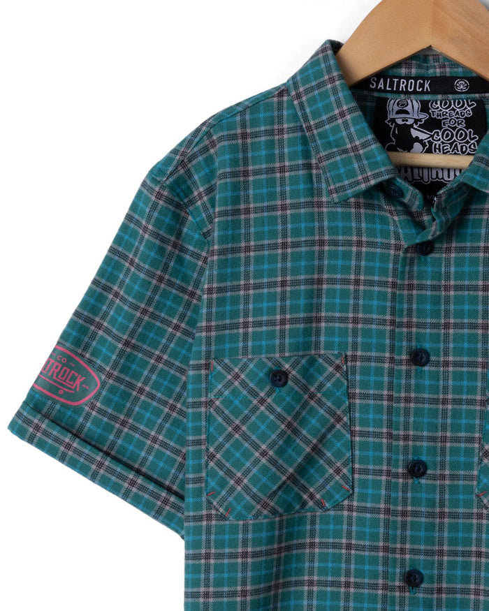 Waves Wheels Club Kids Short Sleeved Shirt in Dark Green