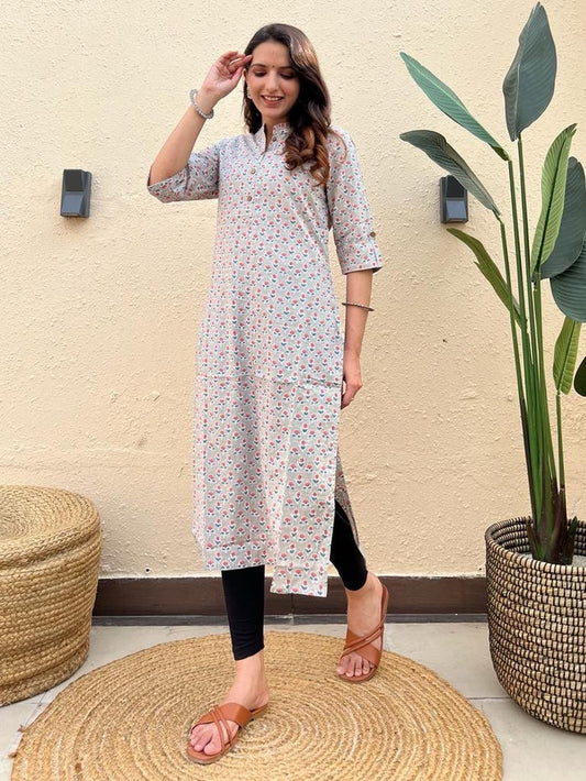 Weekend Offer Cotton Kurti- Grey Booti