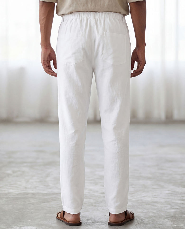 White Casual Linen Pants For Men