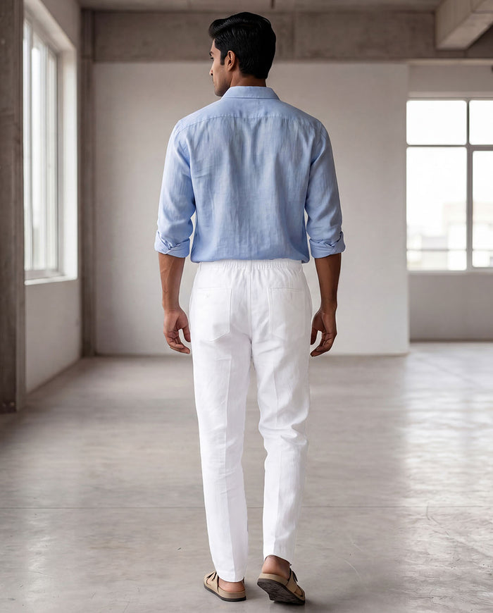 White Casual Linen Pants For Men