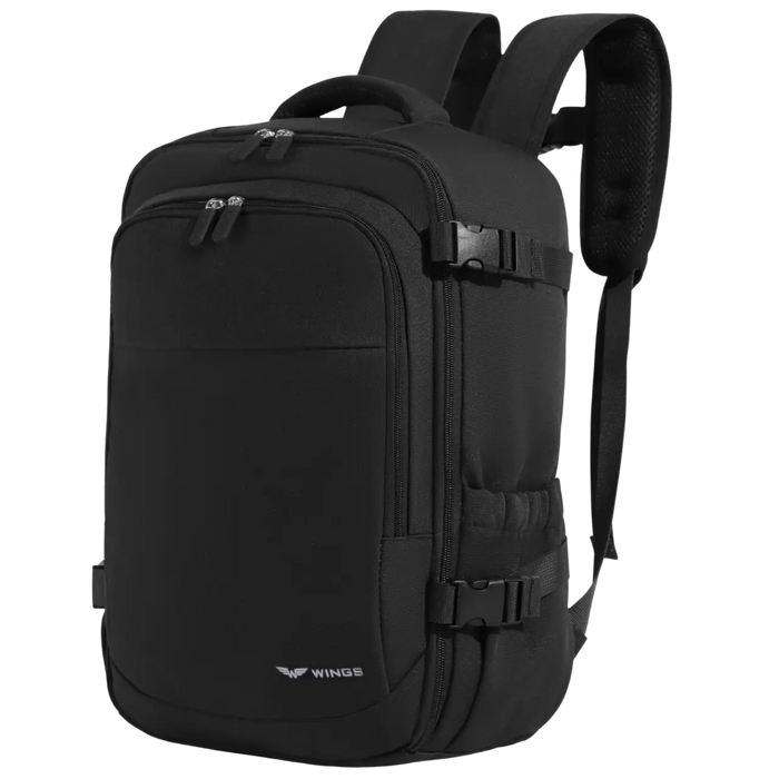 Plecak kabinowy WINGS  bagaż podręczny Ryanair i Wizz Air, lekki plecak podróżny BLACK CABIN BACKPACK