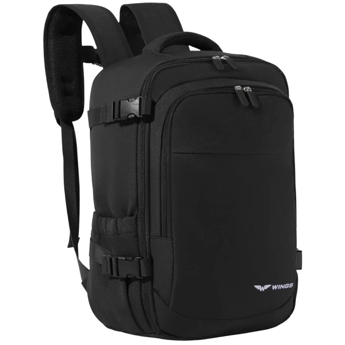 Plecak kabinowy WINGS  bagaż podręczny Ryanair i Wizz Air, lekki plecak podróżny BLACK CABIN BACKPACK
