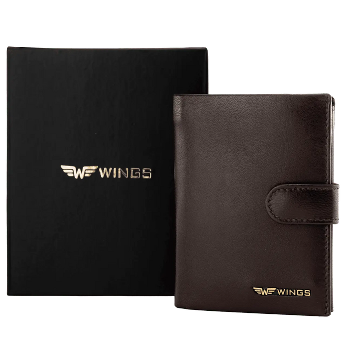 WINGS Męski portfel ze skóry naturalnej zapinany Brown LEATHER COLLECTION