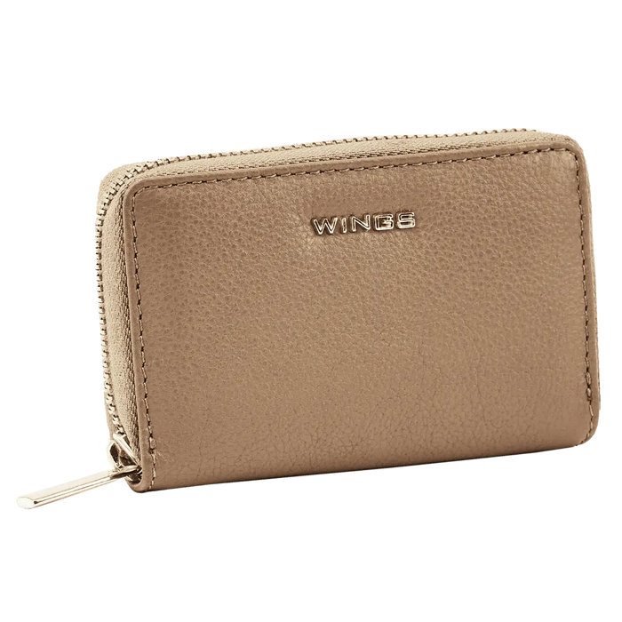 WINGS Mały portfel damski ze skóry naturalnej zapinany na zamek BEIGE LEATHER COLLECTION