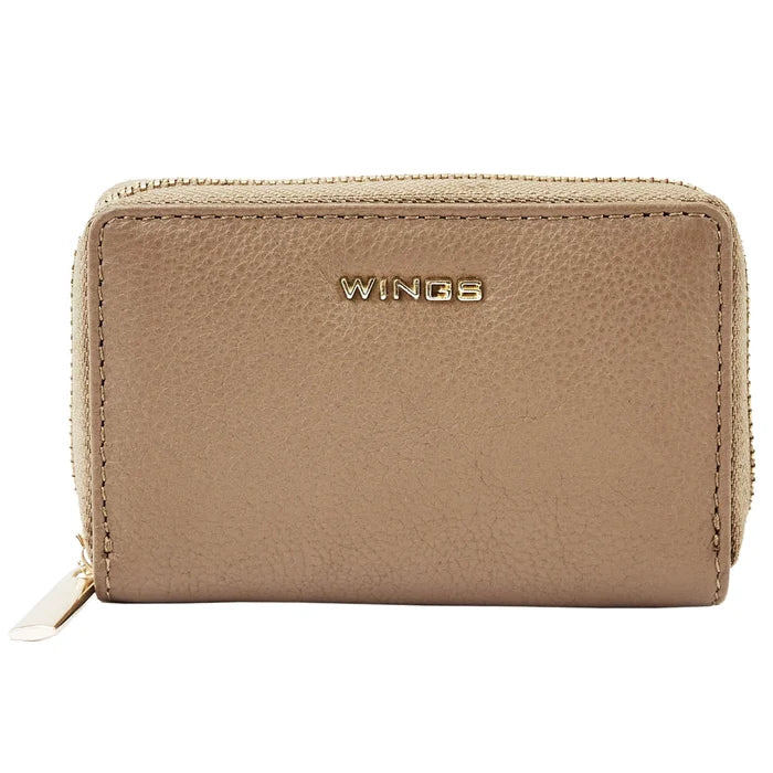 WINGS Mały portfel damski ze skóry naturalnej zapinany na zamek BEIGE LEATHER COLLECTION