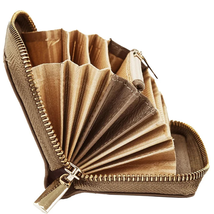 WINGS Mały portfel damski ze skóry naturalnej zapinany na zamek BEIGE LEATHER COLLECTION