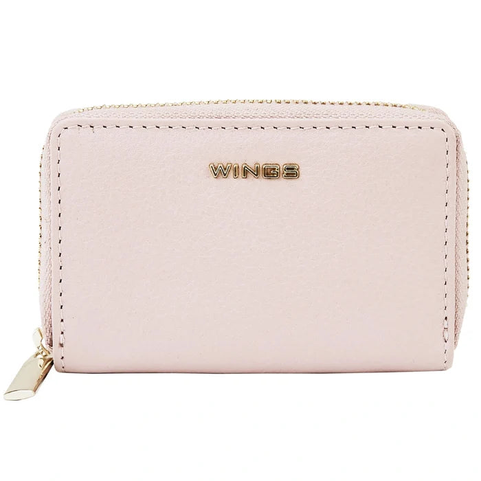 WINGS Mały portfel damski ze skóry naturalnej zapinany na zamek PINK LEATHER COLLECTION