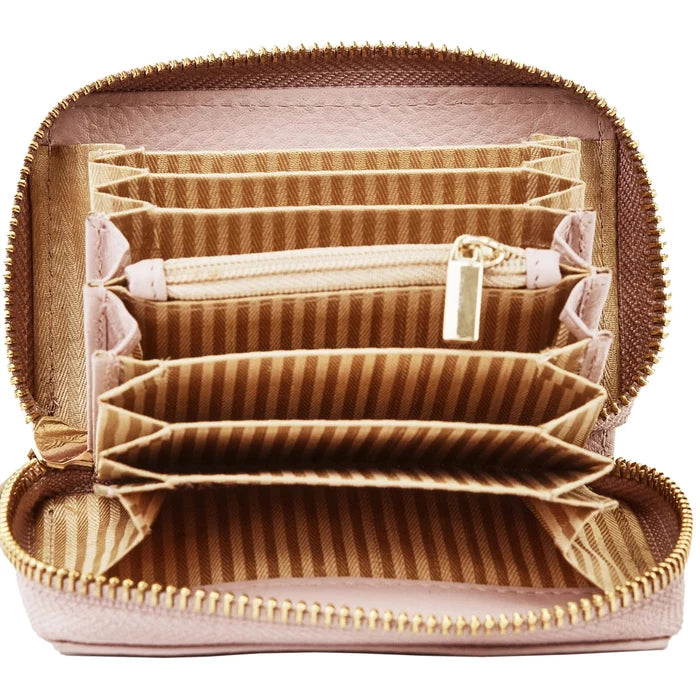 WINGS Mały portfel damski ze skóry naturalnej zapinany na zamek PINK LEATHER COLLECTION