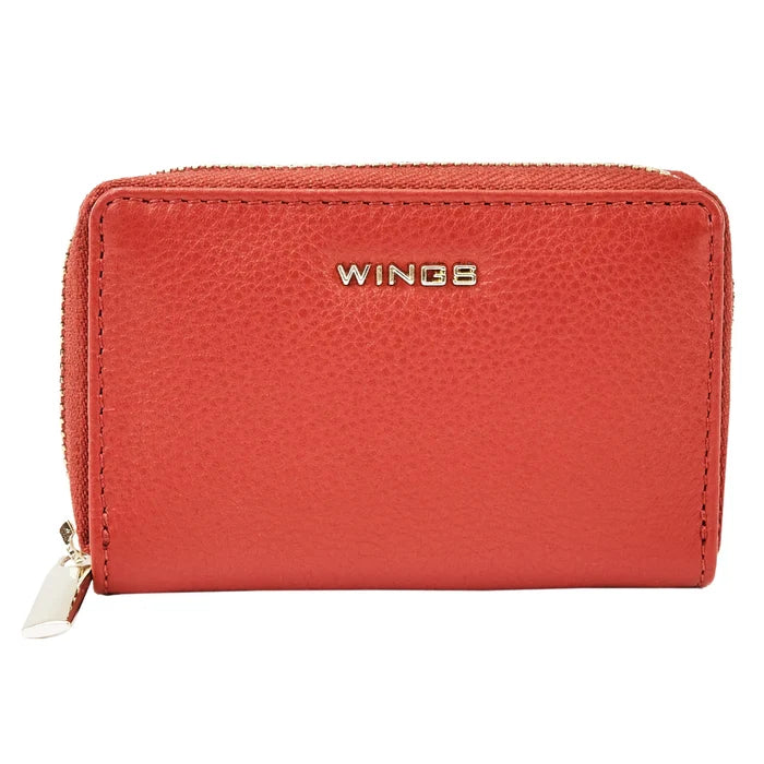WINGS Mały portfel damski ze skóry naturalnej zapinany na zamek RED LEATHER COLLECTION