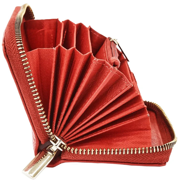 WINGS Mały portfel damski ze skóry naturalnej zapinany na zamek RED LEATHER COLLECTION