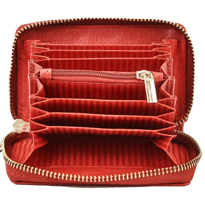 WINGS Mały portfel damski ze skóry naturalnej zapinany na zamek RED LEATHER COLLECTION