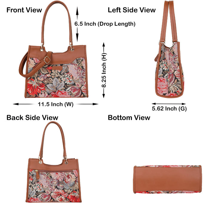 Women’s floral tapestry vegan?leather crossbody satchel for travel, office, work, and daily use — Canada & USA-infographic image