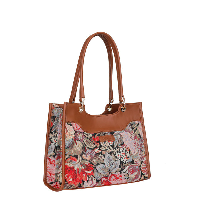 Women’s floral tapestry vegan?leather crossbody satchel for travel, office, work, and daily use — Canada & USA-second half side view