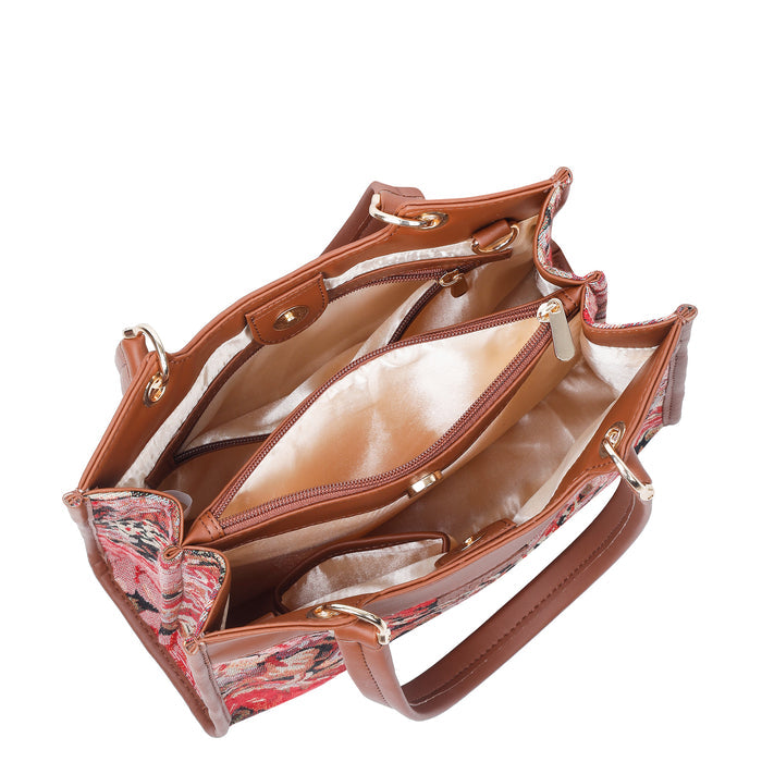 Women’s floral tapestry vegan?leather crossbody satchel for travel, office, work, and daily use — Canada & USA-inner view