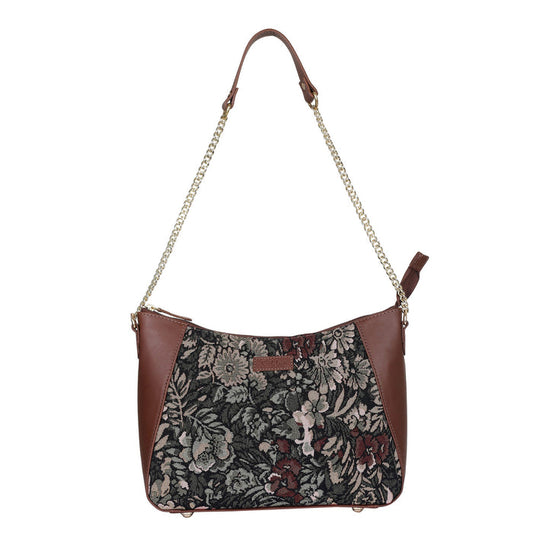 Women's Vintage Tapestry Hobo Shoulder Bag with Leather Trim - Canada & USA