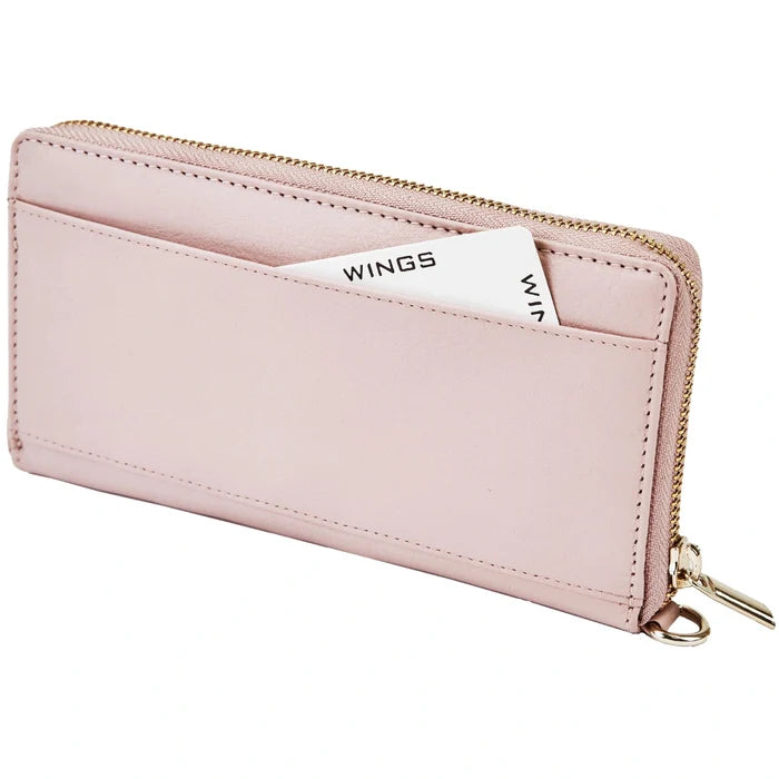 Damski portfel skórzany z paskiem na nadgarstek WINGS PINK LEATHER COLLECTION