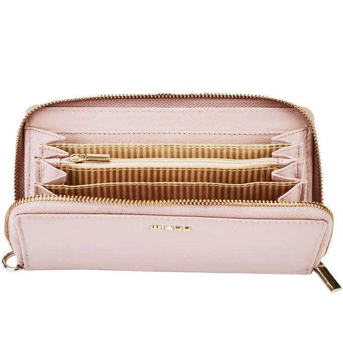 Damski portfel skórzany z paskiem na nadgarstek WINGS PINK LEATHER COLLECTION
