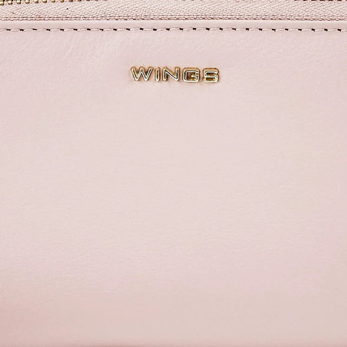 Damski portfel skórzany z paskiem na nadgarstek WINGS PINK LEATHER COLLECTION