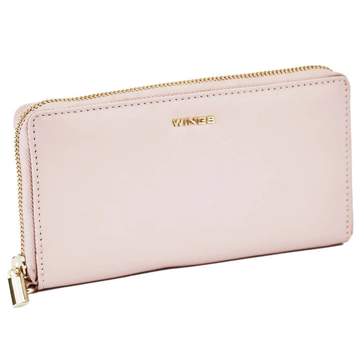 Damski portfel skórzany z paskiem na nadgarstek WINGS PINK LEATHER COLLECTION