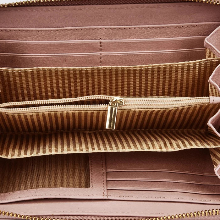 Damski portfel skórzany z paskiem na nadgarstek WINGS PINK LEATHER COLLECTION