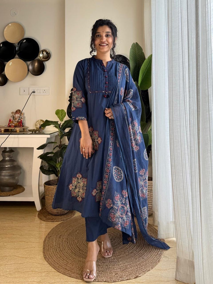 Zimmar Patchwork Flared Suit- Blue